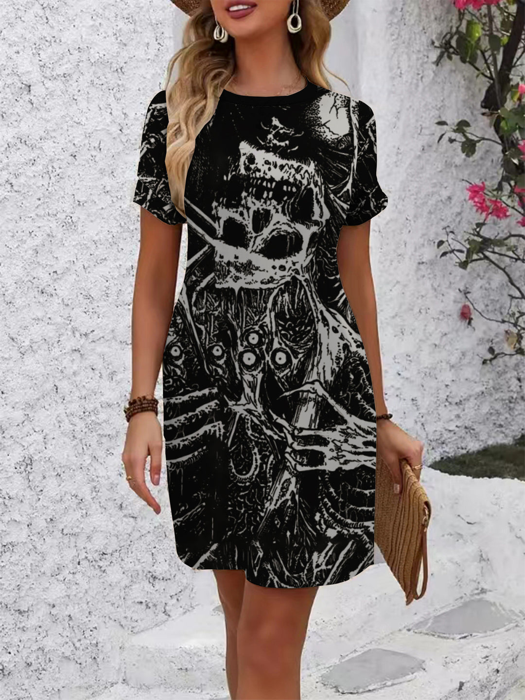 Women's Casual Short Sleeve Dress with Creative Geometric Pattern Lisslune