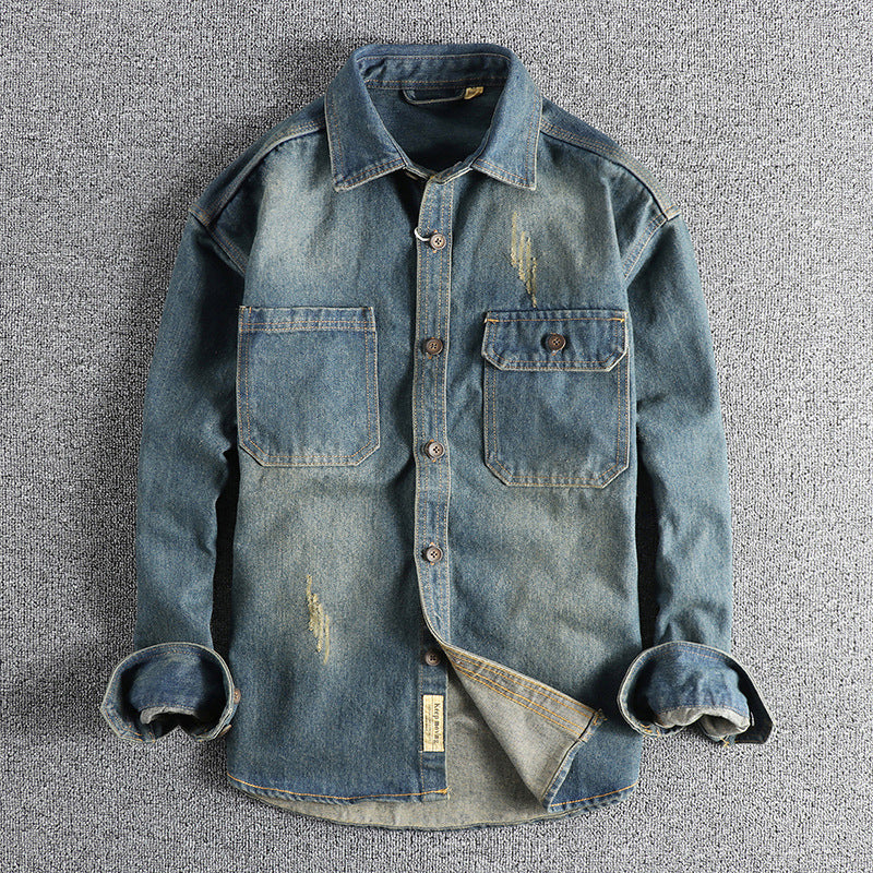 Men's denim shirt with flap pockets and vintage design Lisslune