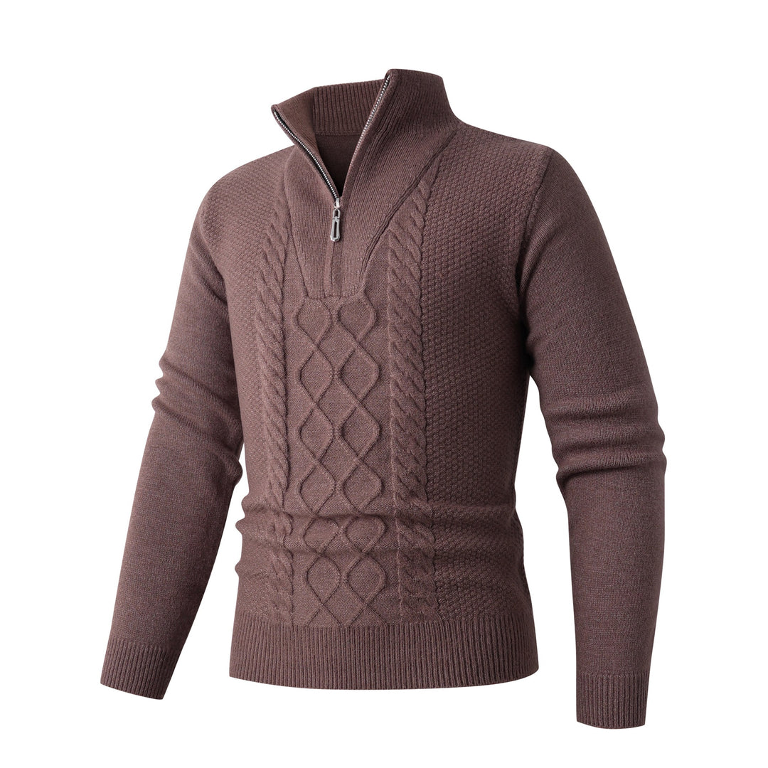 Men's chunky knit sweater with modern stand-up collar and functional zipper Lisslune
