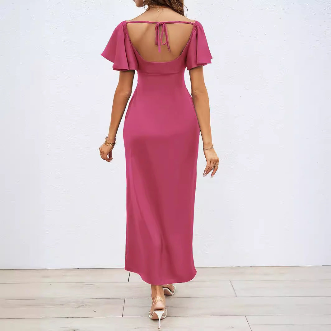 Ladies Elegant Off-Shoulder Maxi Dress with Elastic Skirt and Ruffle Details Lisslune