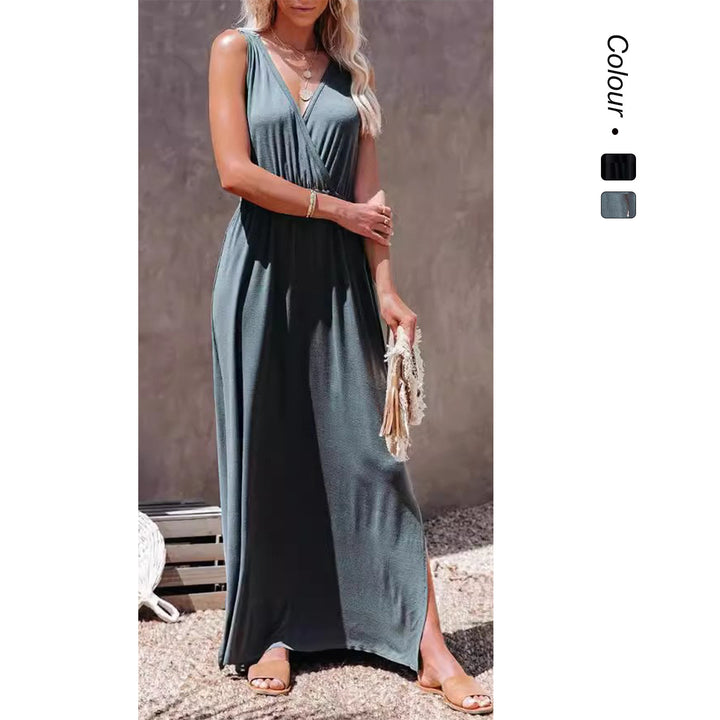 Ladies Maxi Dress with elegant wrap design and high slit Lune London