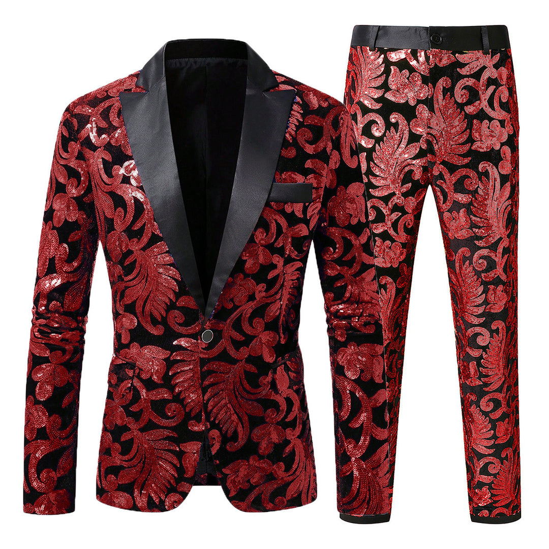 Men's elegant sequin suit set with floral patterns Lisslune