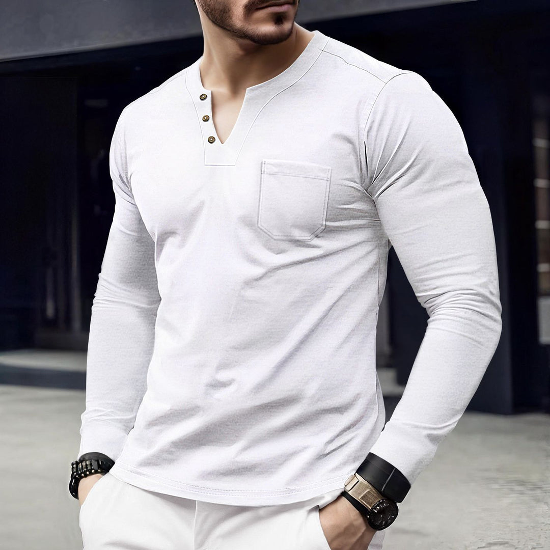 Men's long sleeve shirt with button placket and chest pocket Lisslune