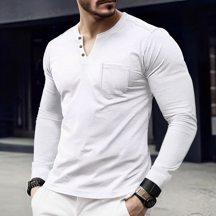 Men's long sleeve shirt with button placket and chest pocket Lisslune