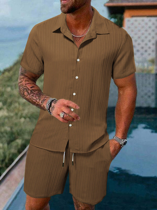 Men's casual short-sleeve set with textured surface Lisslune