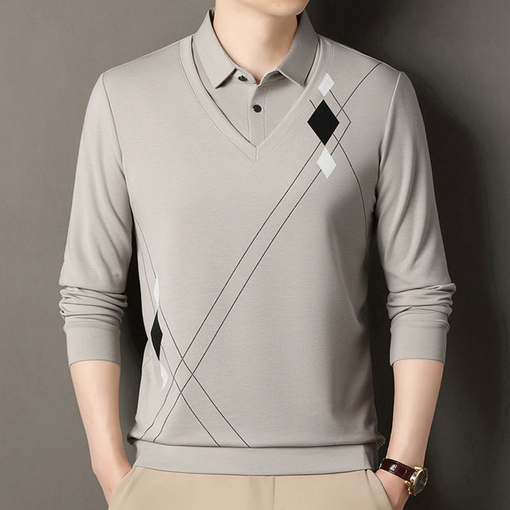 Men's elegant long-sleeved sweater with V-neck and modern pattern Lisslune