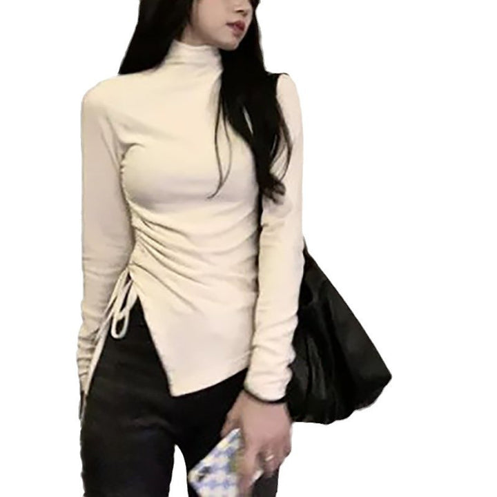 Women's long sleeve top with beautiful wrap design and high collar