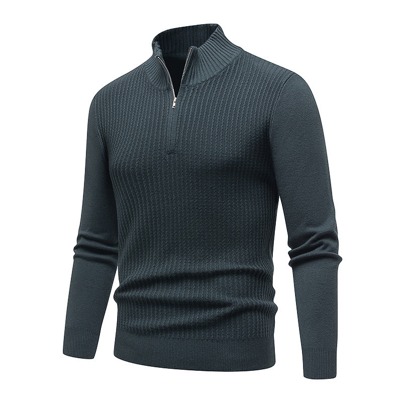 Men's Knit Sweater with Stand-Up Collar and Fine Rib Structure Lisslune
