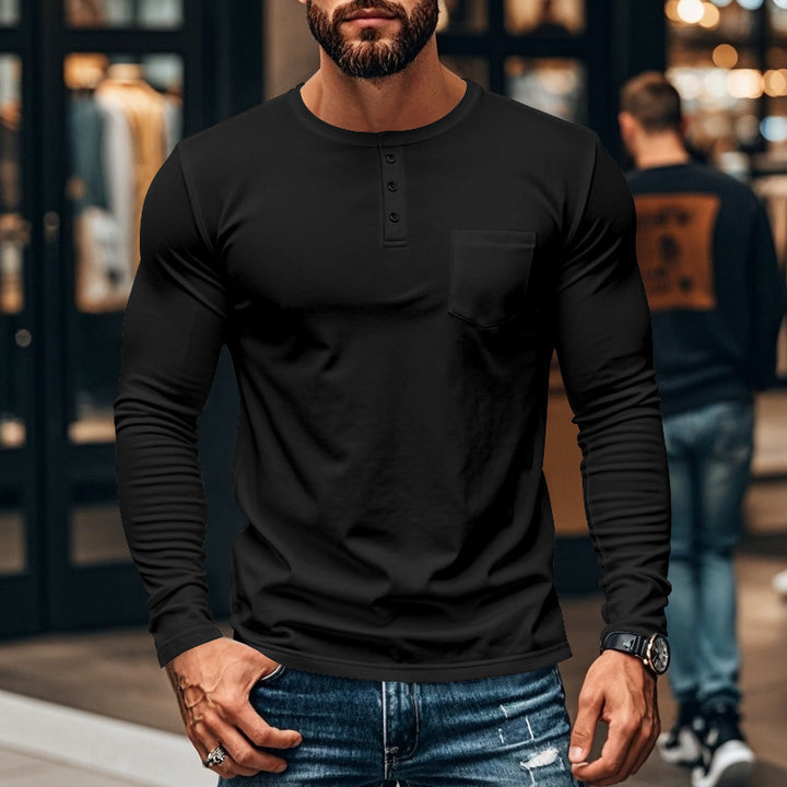 Men's long-sleeve shirt with modern Henley neckline and practical chest pocket Lisslune