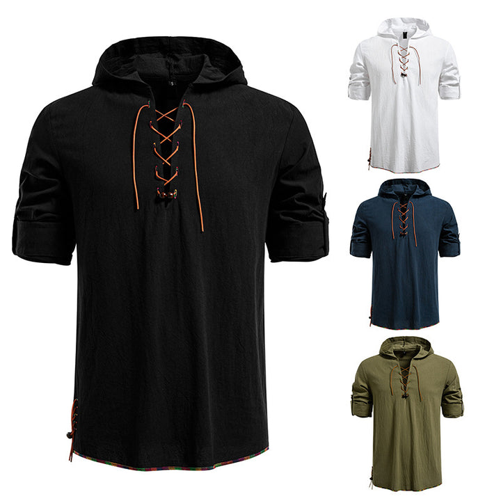 Men's hooded blouse with unique lacing design Lisslune