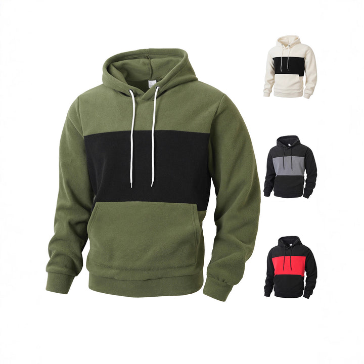 Men's Fleece Hoodie with Contrasting Color Stripes Lisslune