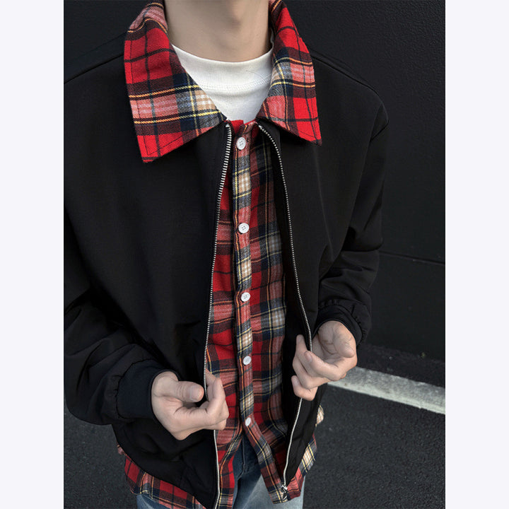 Men's stylish bomber jacket with checked stand-up collar Lisslune