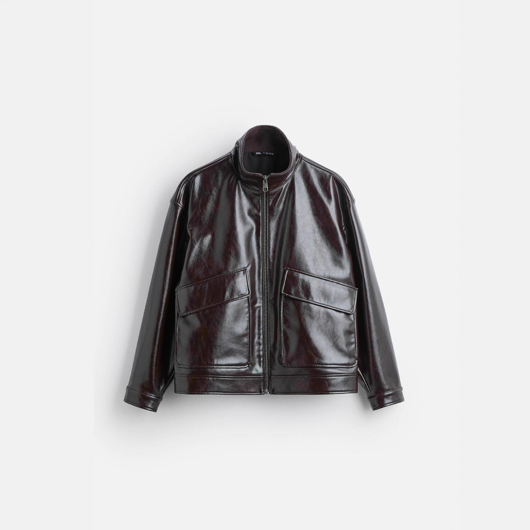 Men's biker jacket made of premium synthetic leather with practical flap pockets Lisslune