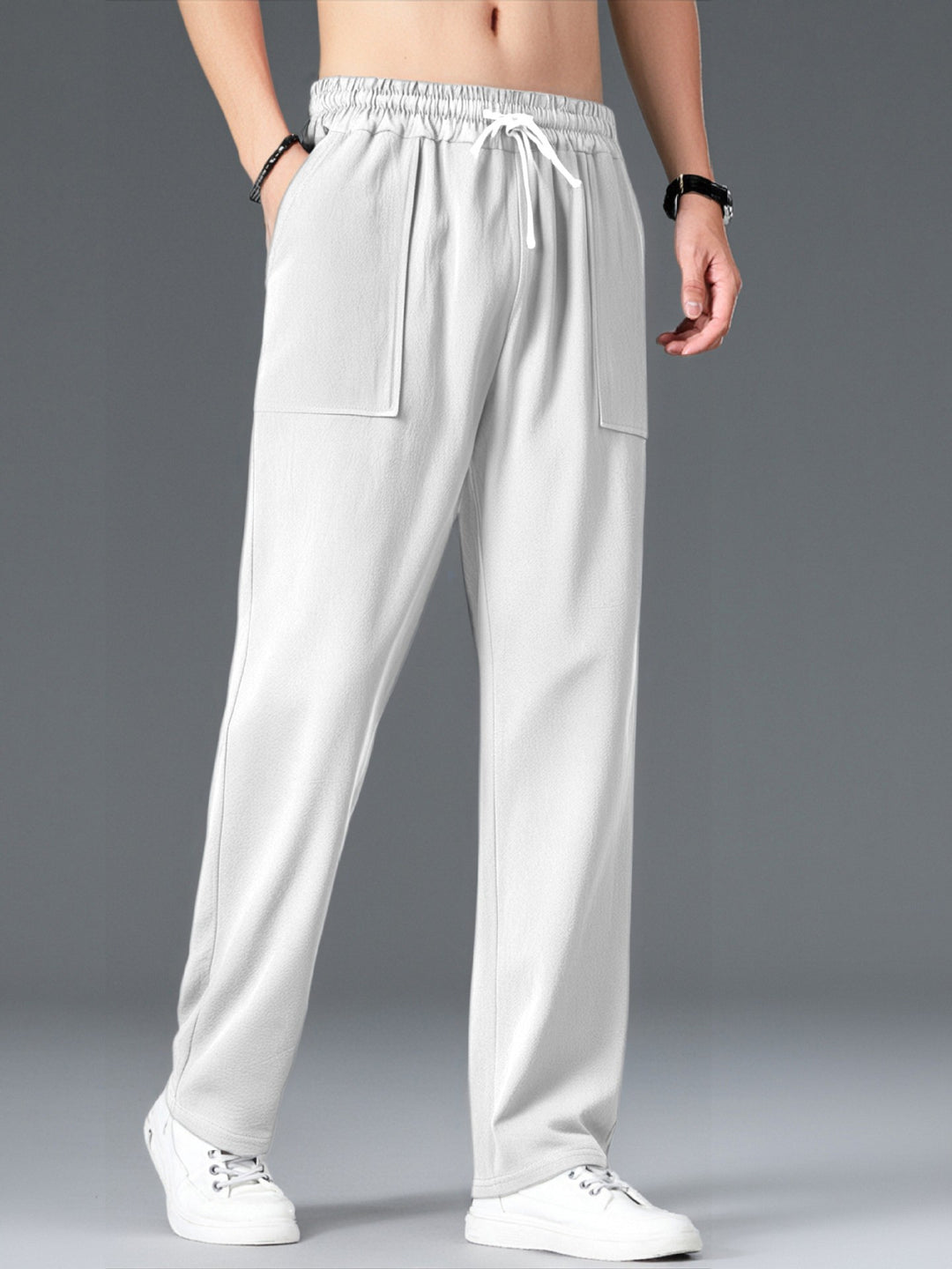 Men's Comfortable Leisure Pants with Elastic Waistband and Side Pockets Lisslune