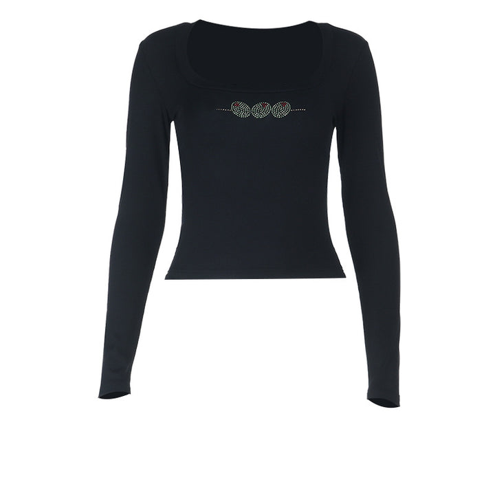 Ladies long-sleeve shirt with trendy halter neck cut and cheerful embroidery motif Lune London