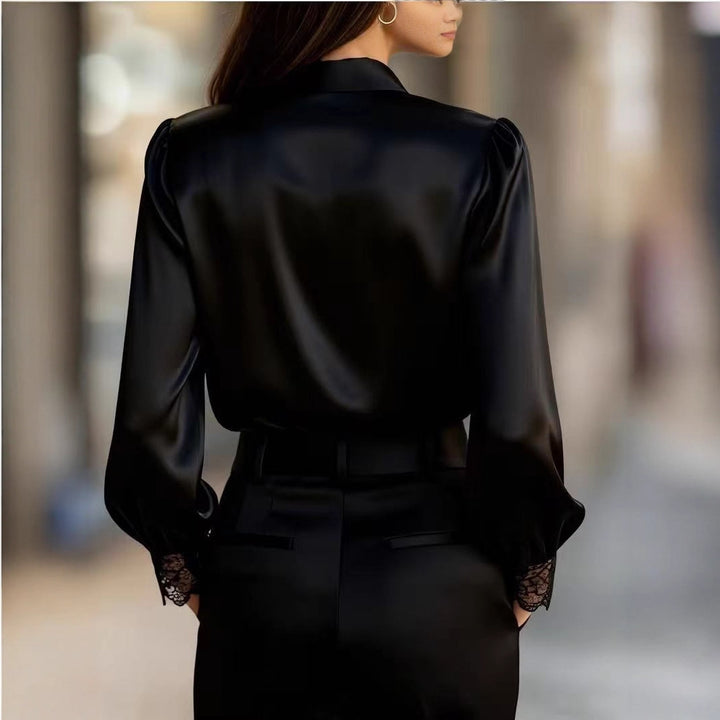Damen elegante Bluse mit romantischen Spitzenakzenten Lisslune