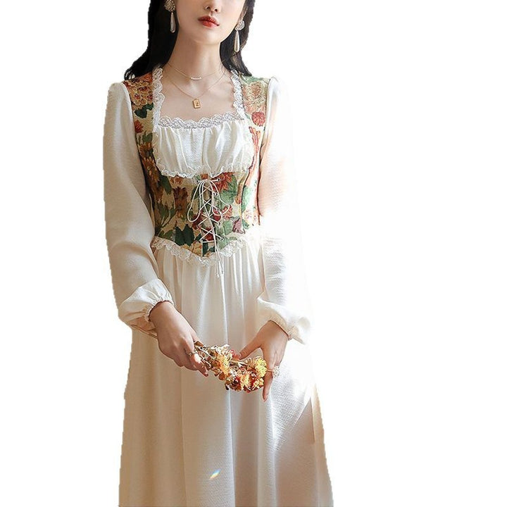 Ladies Elegant Evening Dress with Floral Top and Long Sleeves