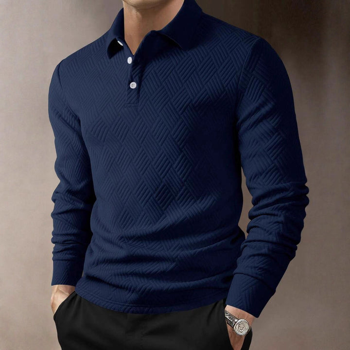 Men's Long Sleeve Polo Shirt with Textured Design Lisslune
