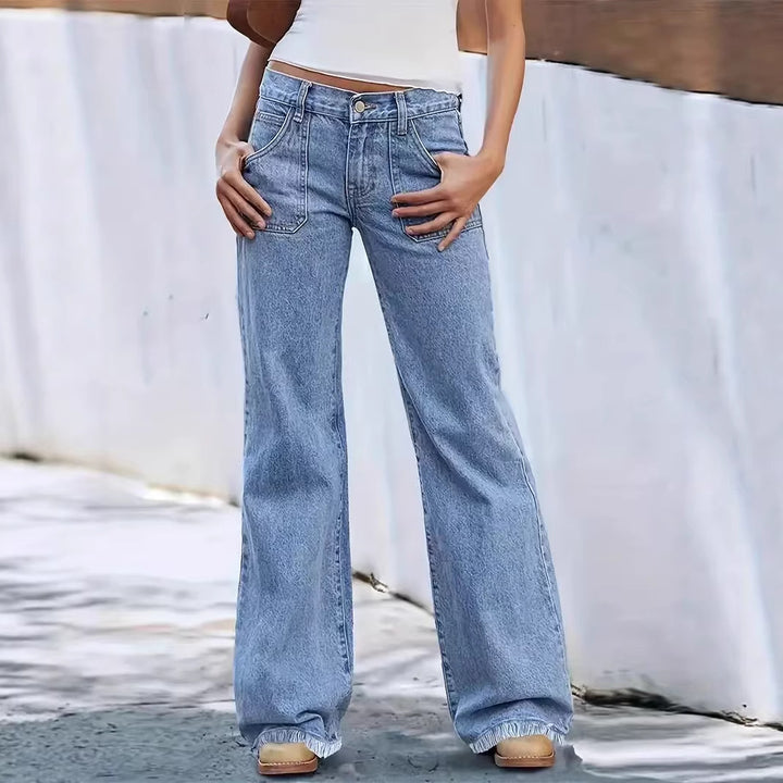Women's wide-cut jeans with frayed hem Lisslune