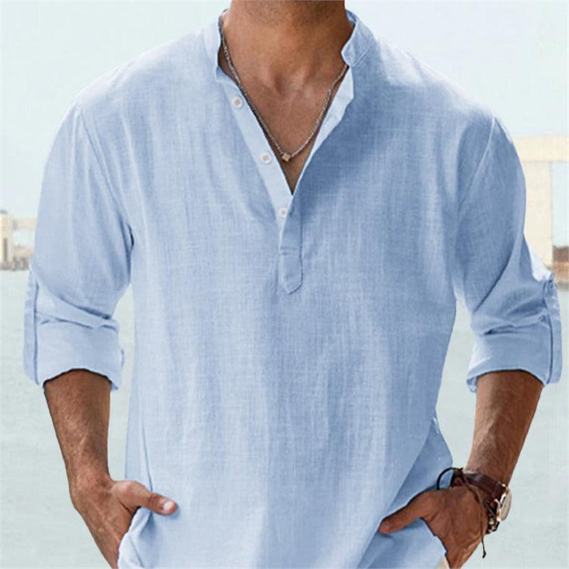 Men's Long Sleeve Henley Shirt with Casual Button Closure and High Quality Cotton Lisslune
