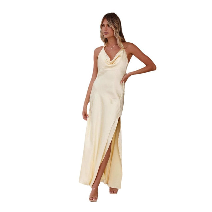 Women Elegant Long Dress with Chic Waterfall Neckline and High Slit Lisslune