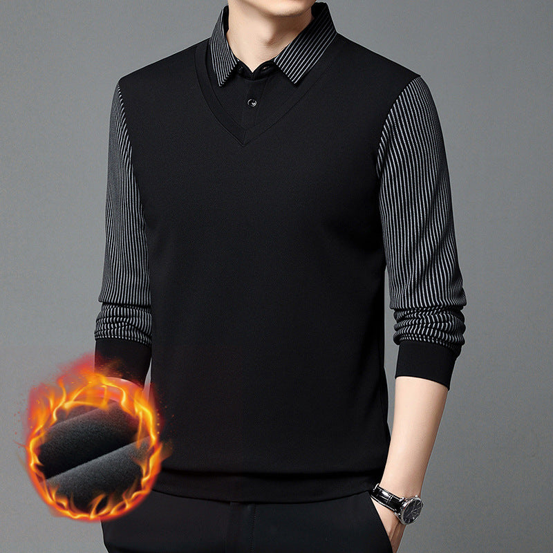 Men's fashionable sweater with V-neck and textured sleeve Lisslune