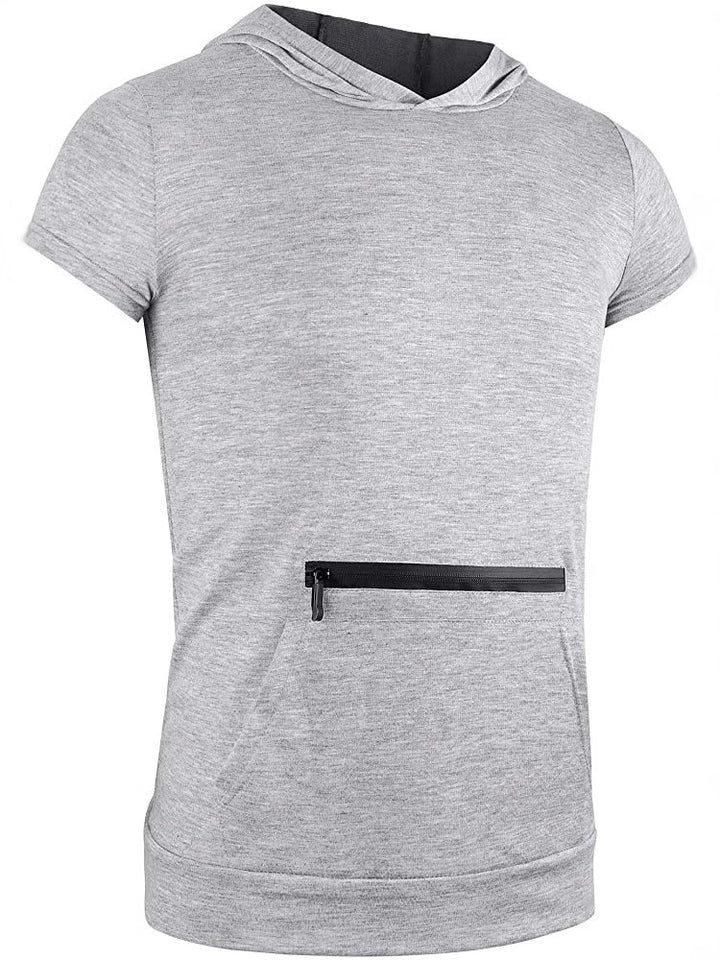 Men's Short Sleeve Hoodie with Practical Zipper Lisslune
