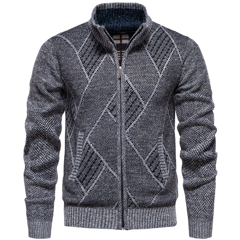 Men's cardigan with modern cable pattern and high collar Lisslune