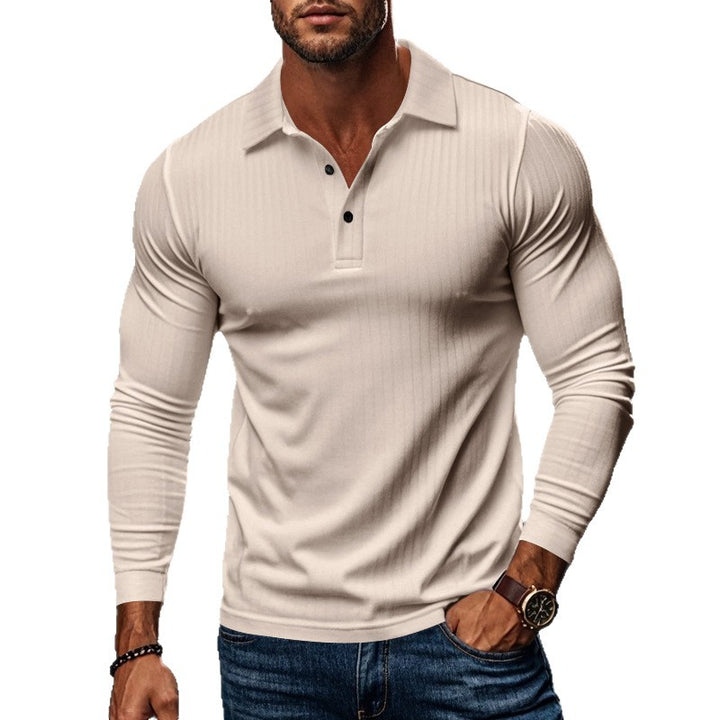 Men's Long Sleeve Polo Shirt with Textured Fabric Lisslune