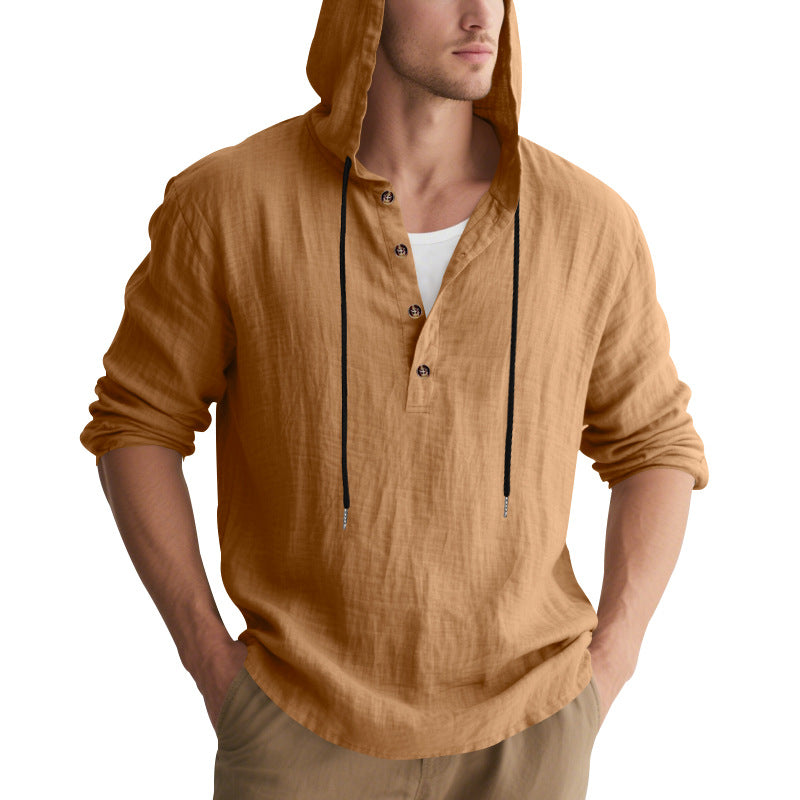 Men's Casual Hooded Shirt with Button Placket and High-Quality Cotton Material Lisslune