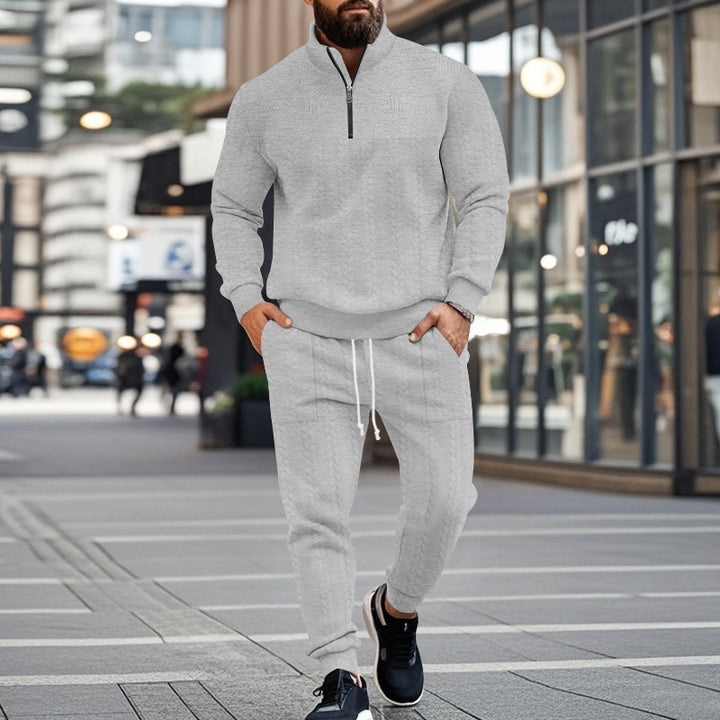 Men's sporty knit suit with stand-up collar and zipper Lisslune