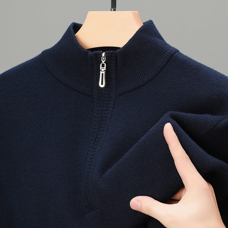 Men's Stand-Up Collar Pullover with Zipper and Ribbed Structure Lisslune