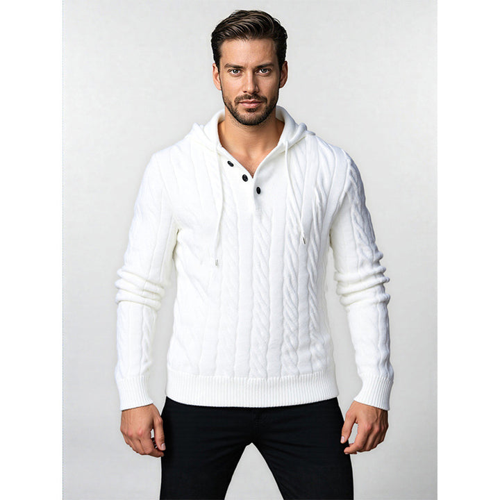 Men's chunky knit sweater with hood and modern cable pattern Lisslune
