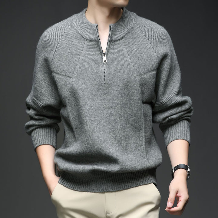 Men's Knit Pullover with Half Zipper and Textured Design Lisslune