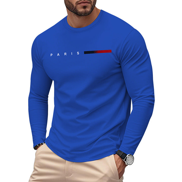 Men's Long Sleeve T-Shirt with Modern Paris Print and Elastic Hem Lisslune