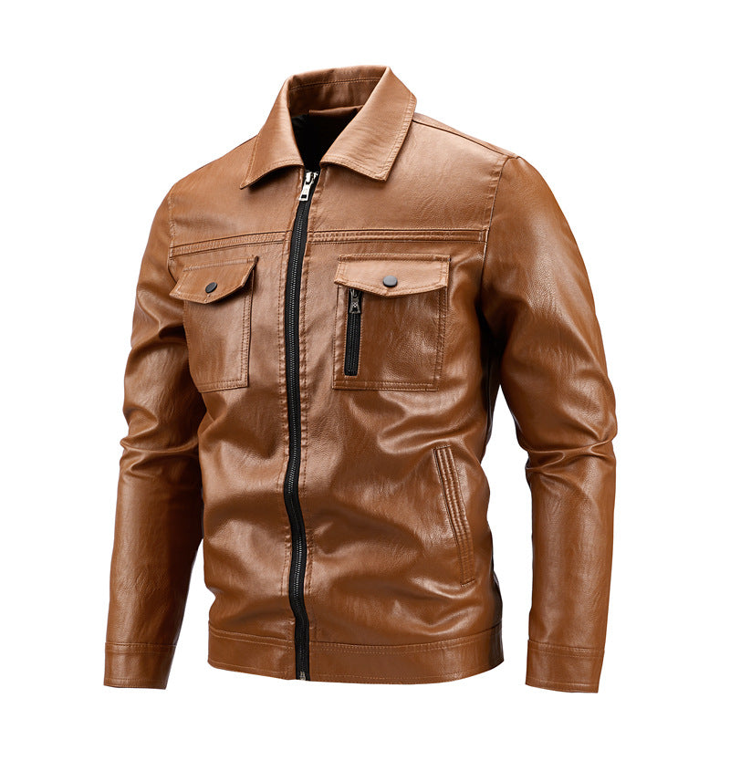 Men's high-quality synthetic leather jacket with practical pockets Lisslune