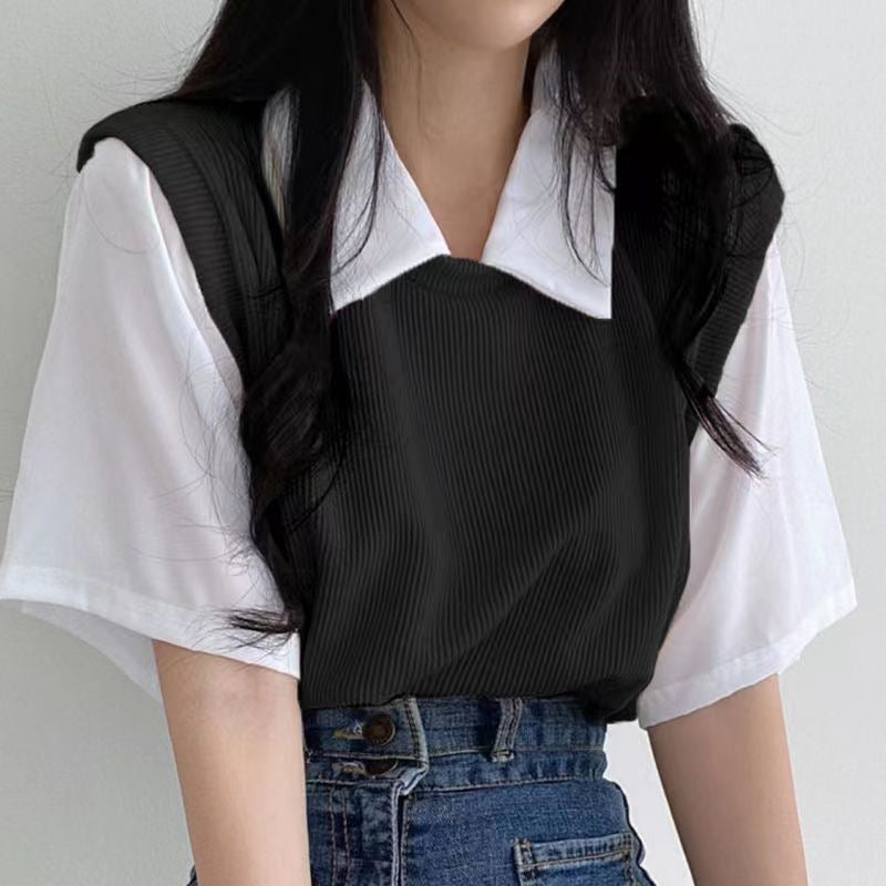 Women's shirt with fashionable layering effect and comfortable oversized cut