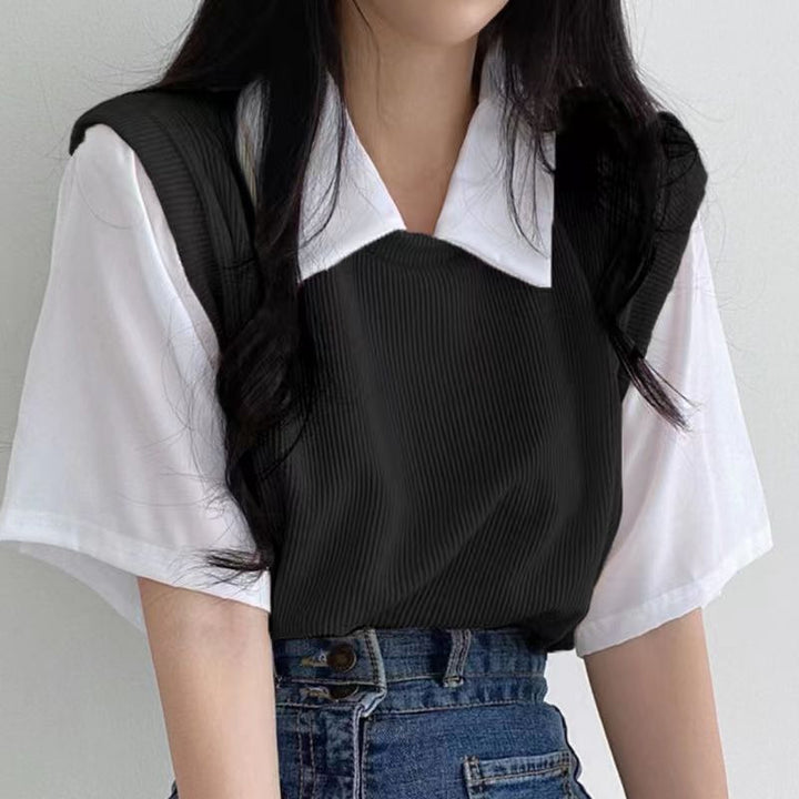 Women's shirt with fashionable layering effect and comfortable oversized cut