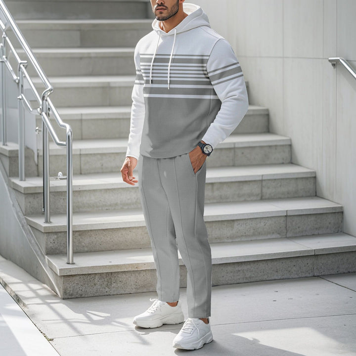 Men's Sporty Hoodie with Textured Design and Fashionable Stripes Lisslune