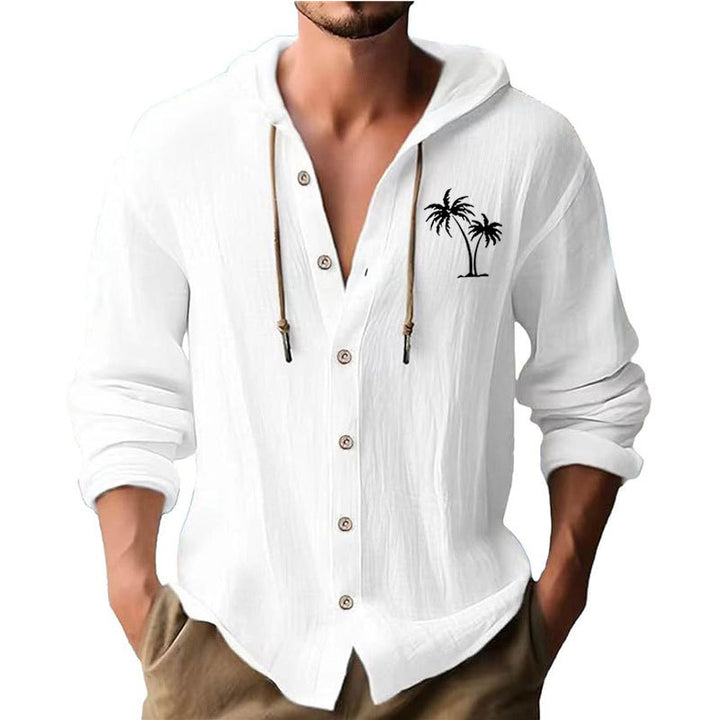 Men's casual hoodie shirt with decorative palm print and button placket Lisslune