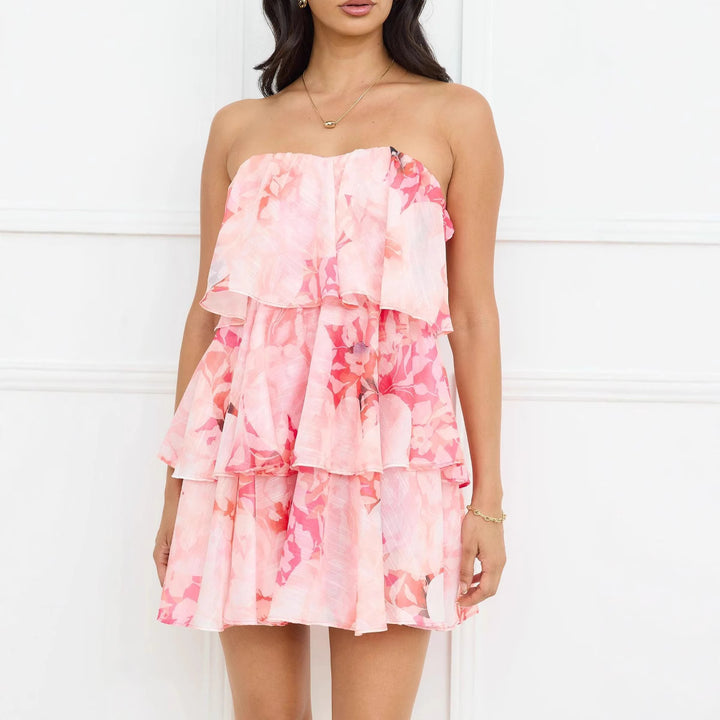 Women's Voluminous Strap Dress with Flowing Layered Design Lune London