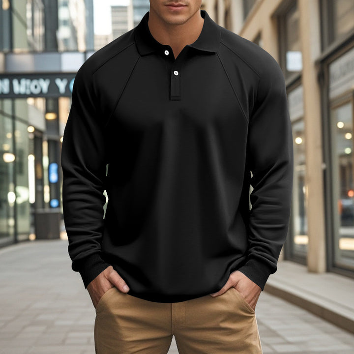 Men's Sporty Long Sleeve Polo Shirt with Modern Structured Design and Comfortable Cuffs Lisslune