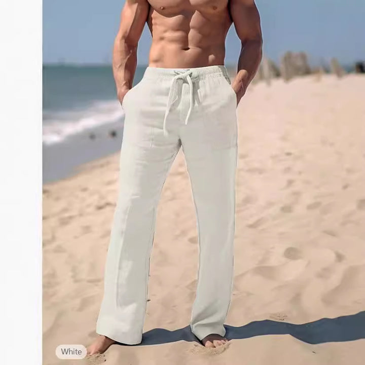 Men's airy summer pants made of lightweight linen fabric with adjustable drawstring Lisslune