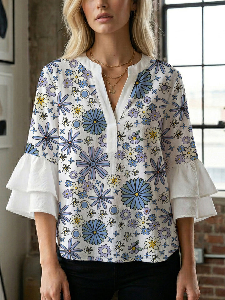 Women's blouse with voluminous sleeves and floral design Lisslune