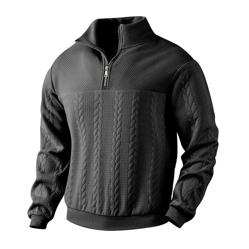 Men's elegant knitted pullover with half-closed zipper and textured design Lisslune