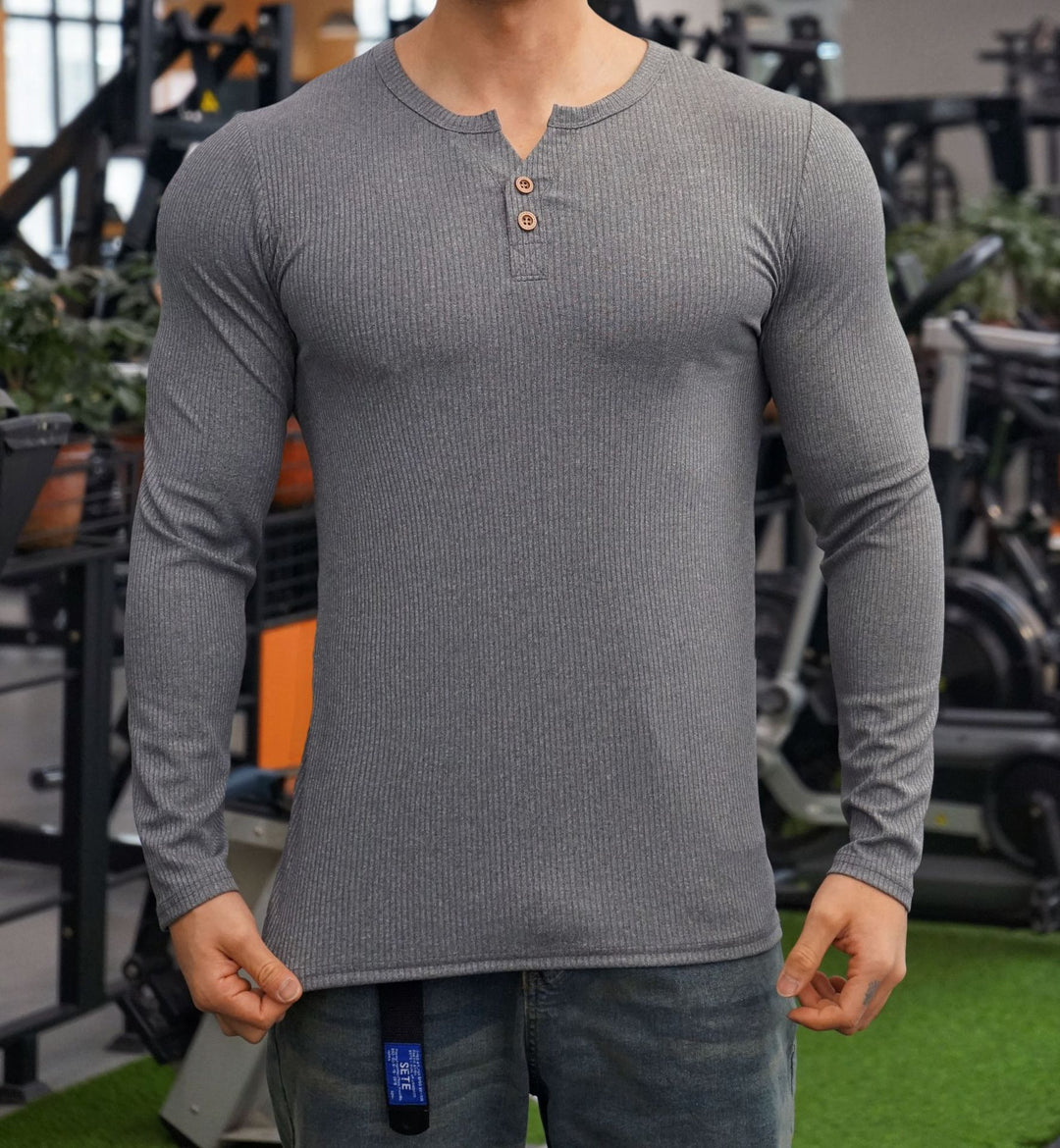 Men's long-sleeve shirt with ribbed texture and button placket Lisslune