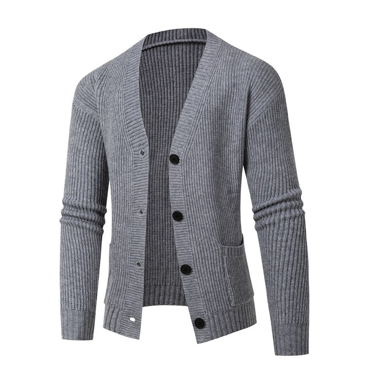 Men's fashionable cardigan with fine rib knit design Lisslune