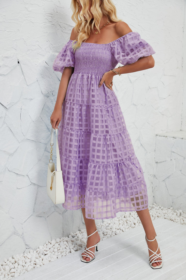 Women’s midi dress with puff sleeves and elastic waist belt Lisslune