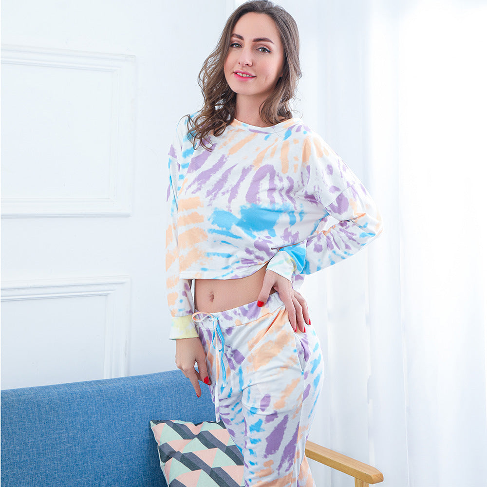 Women's airy lounge set with casual tie-dye pattern