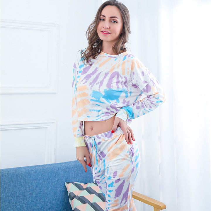 Women's airy lounge set with casual tie-dye pattern